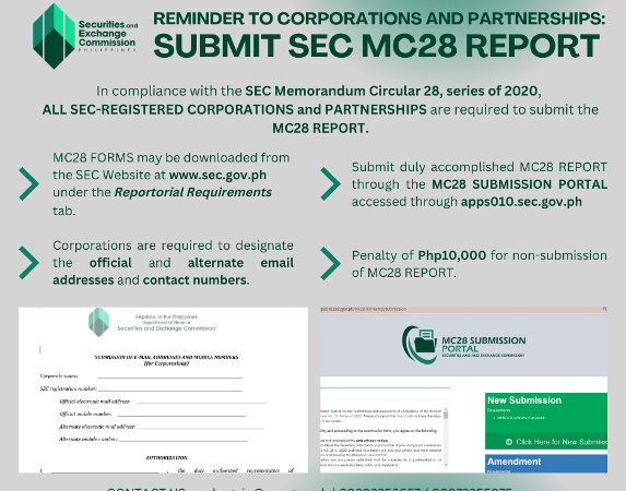 SEC-BEO REMINDS CORPORATIONS AND PARTNERSHIPS TO SUBMIT MC28 REPORT ON PAIN OF PENALTY