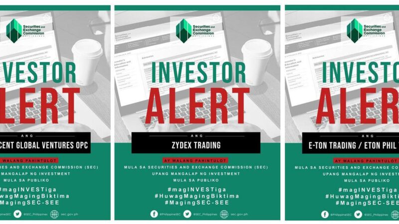 SEC ADVISORY: MONEYFESCENT GLOBAL VENTURES OPC, ZYDEX TRADING, E-TON TRADING / ETON PHIL TRADING / E-TON TRADING: PROFIT SHARING