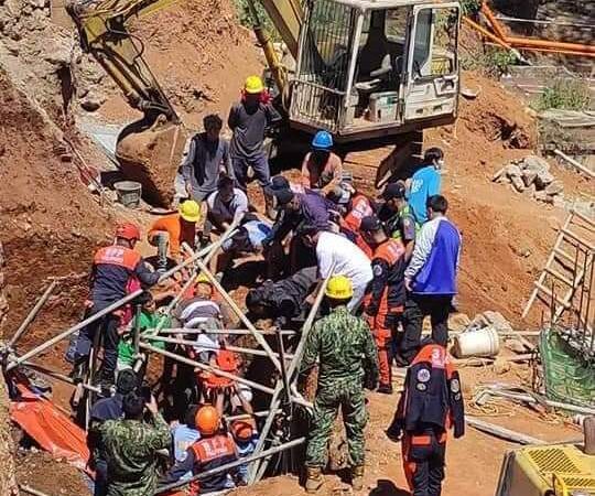 Two construction workers were rescued from a soil erosion
