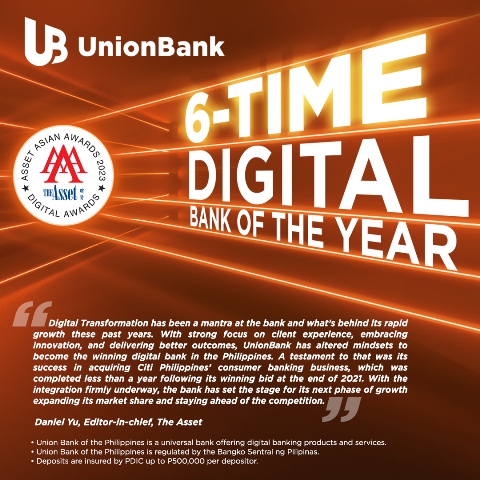 The Asset: UnionBank only local bank in Asia to win “Digital Bank of the Year” 6 years in a row!