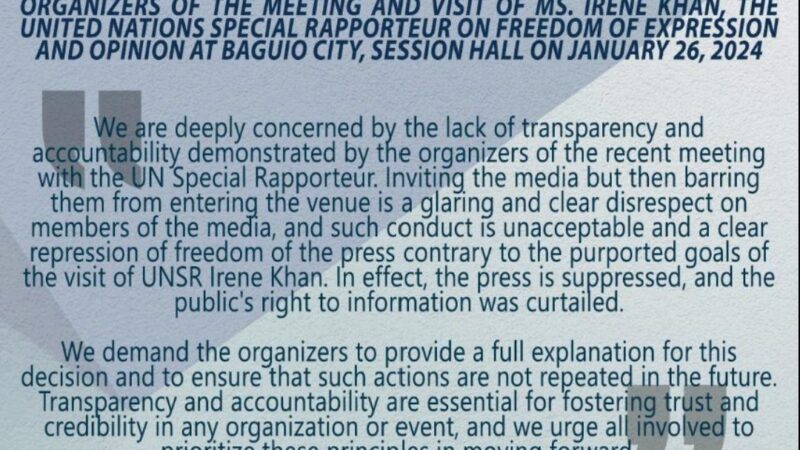 Northern Luzon Media Group calls for transparency and accountability from organizers of UN Special Rapporteur meeting in Baguio