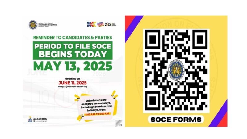 Last day for the submission of the Statement of Contributions and Expenditures (SOCE) is June 11, 2025