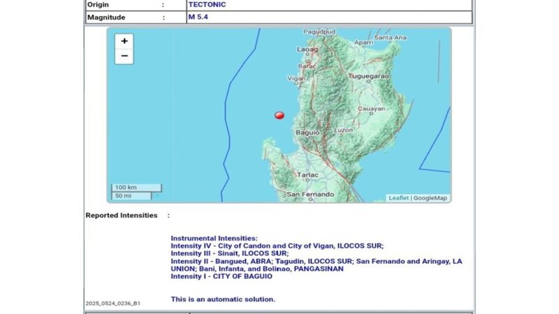 5.2 lakas ng lindol naramdaman sa ilang bahagi ng Northern Luzon