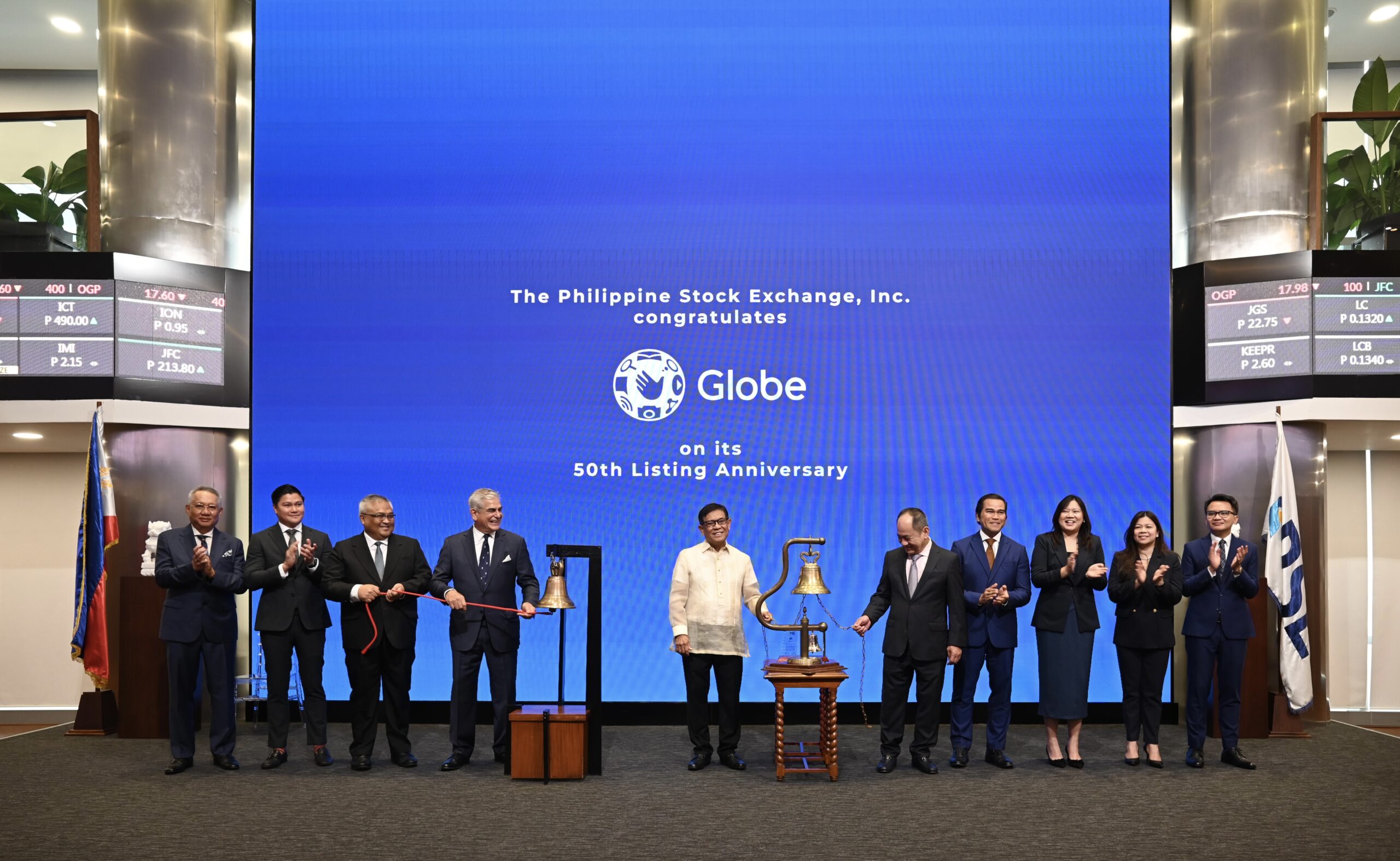 Globe Telecom Celebrates 50 Years of Public Listing, Conducts Bell Ringing Ceremony at the Philippine Stock Exchange