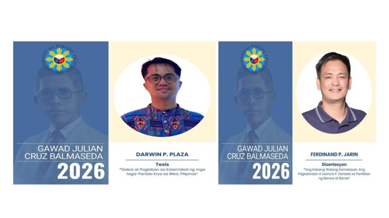 Ferdinand P. Jarin at Darwin P. Plaza, Wagî ng PHP100,000.00 sa KWF Gawad Julian Cruz Balmaseda 2026
